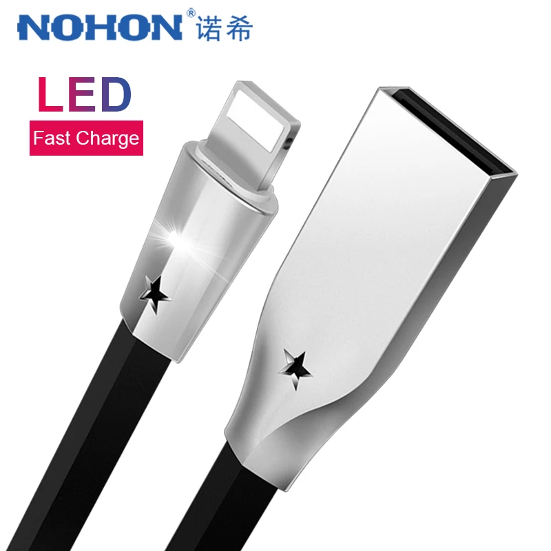 

NOHON Zinc Alloy USB Charger Cable Fast Charging For iPhone XS MAX XR X 8 7 6 Plus For iPad Mini Phone Lighting Charge Data Cord