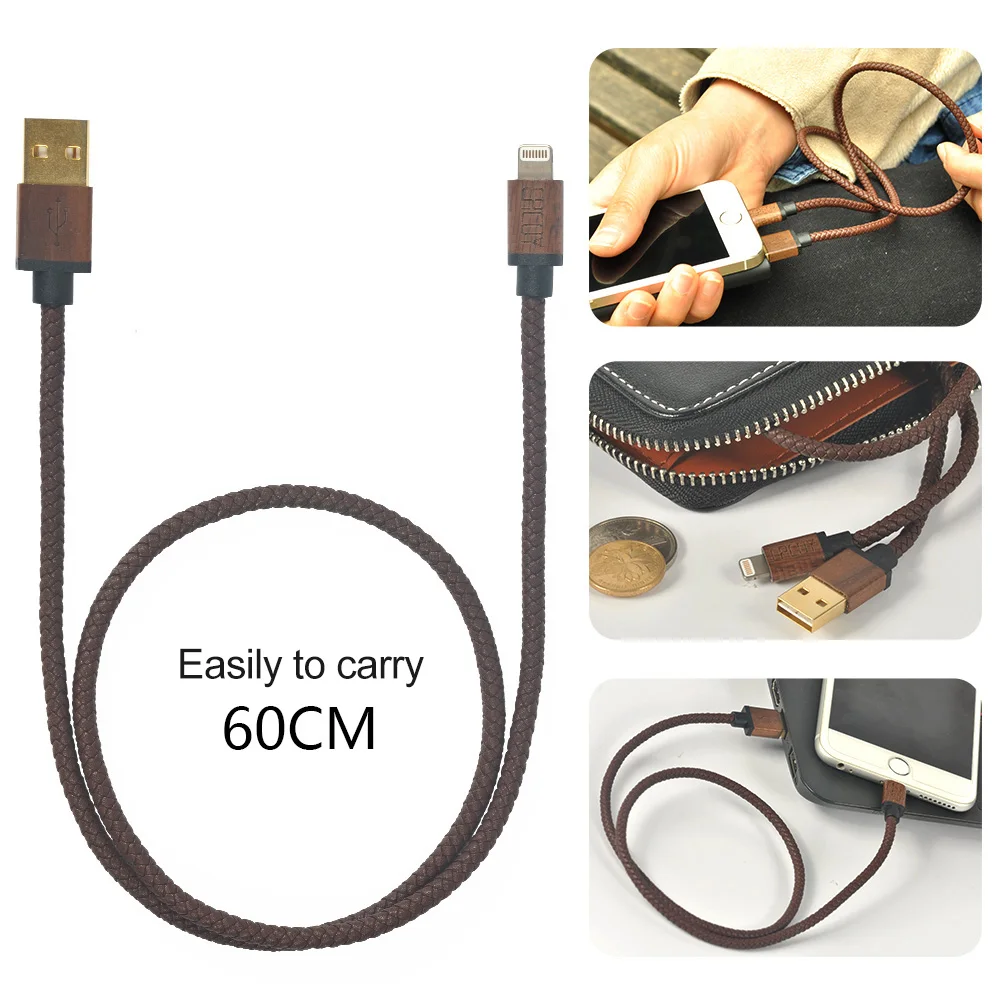 MFi Сертифицированный 60 см короткий USB Кожаный Плетеный зарядный кабель для iPhone XS