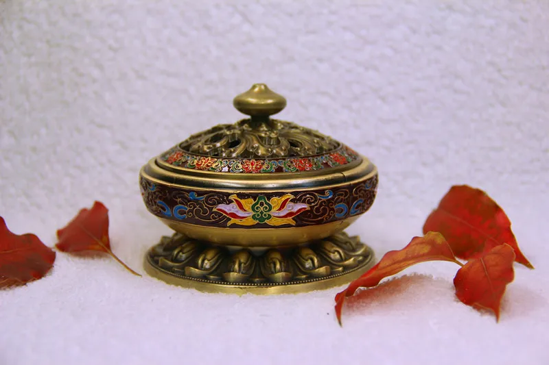 Цветы лотоса ладан горелка флакон с ароматическими палочками сплав Cloisonne Censer Эмаль Окрашенные буддийские поставки Будда Insensario металл 60