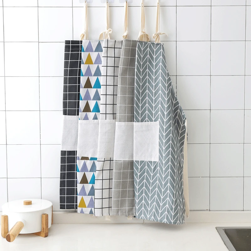 

5 Style Plaid Cotton Linen Waterproof Women Half Aprons for woman Adjustable Sleeveless Cooking Work Kitchen Waist Aprons