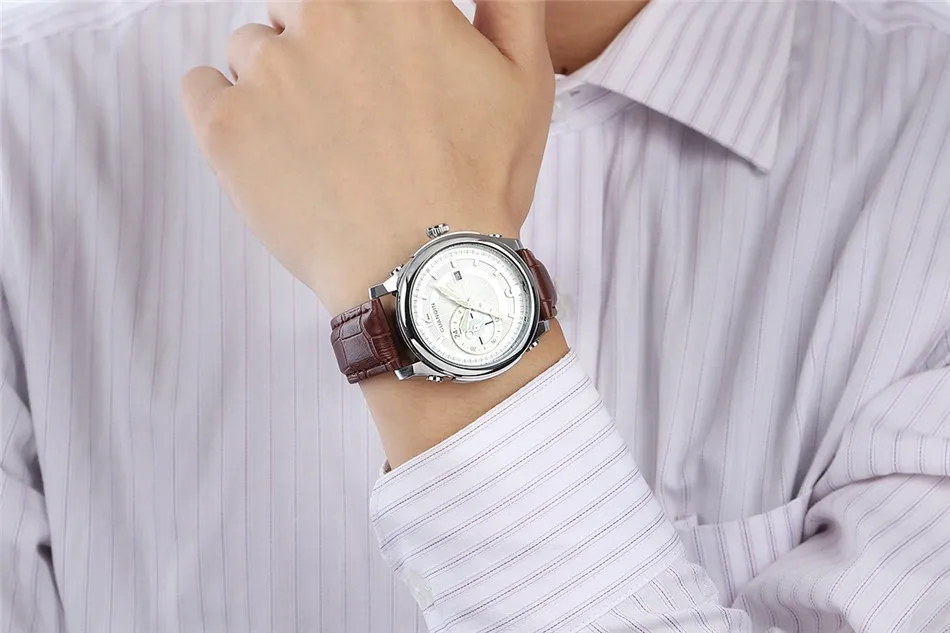 GUANQIN Топ бренд мужские часы кожаный ремешок большой циферблат Мужские спортивные часы водонепроницаемые 24 часа дата часы Мужские кварцевые наручные часы