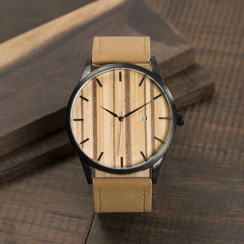 BOBO BIRD WG16 Simple Top Brand Luxury Metal Quartz Wrist Mens Watch Calendar Display Wood Dial Face Watches Accept OEM Relogio