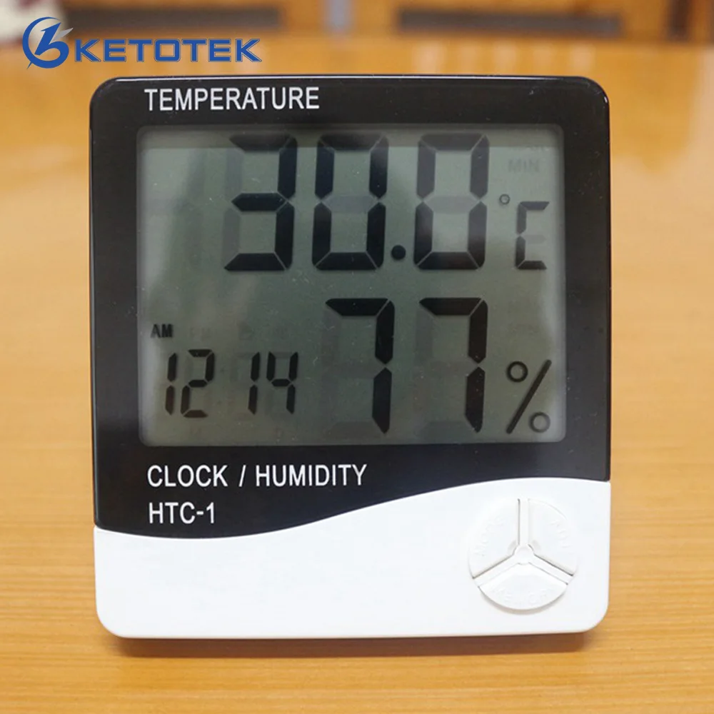 

Ketotek Digital Room LCD Thermometer Electronic Temperature Humidity Meter Hygrometer Weather Station Indoor Alarm Clock HTC-1