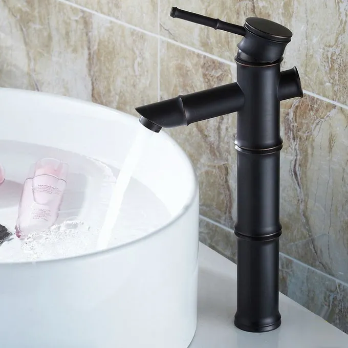 

Bathroom Faucet Black Brass Basin Faucets European Retro Style Vessel Tall Bamboo Sink Tap Hot and Cold Water Mixer Tap Lhg009