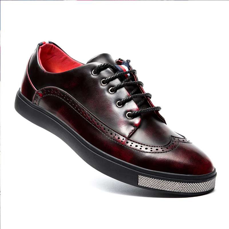 

Hot Sale Men Vintage Genuine Leather Shoes Washing Distressed Men'S Fashion Flat Shoes Lace Up Male Casual Footwear
