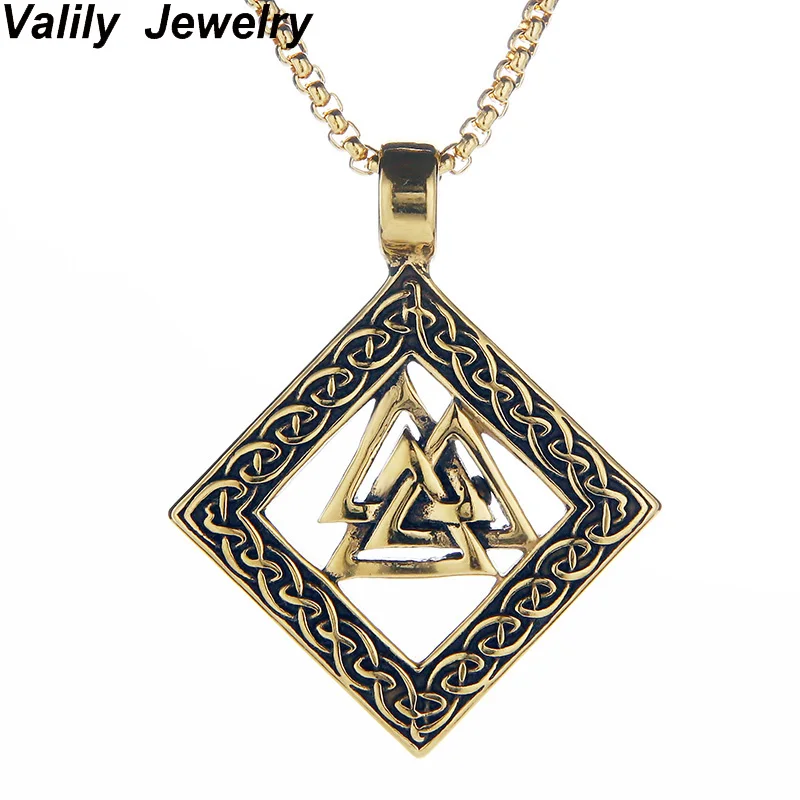 

EdgLifU Men's Gold Necklace Valknut Scandinavn Odin Symbol Norse Viking Pendant Necklace Stainless Steel Chain Necklaces