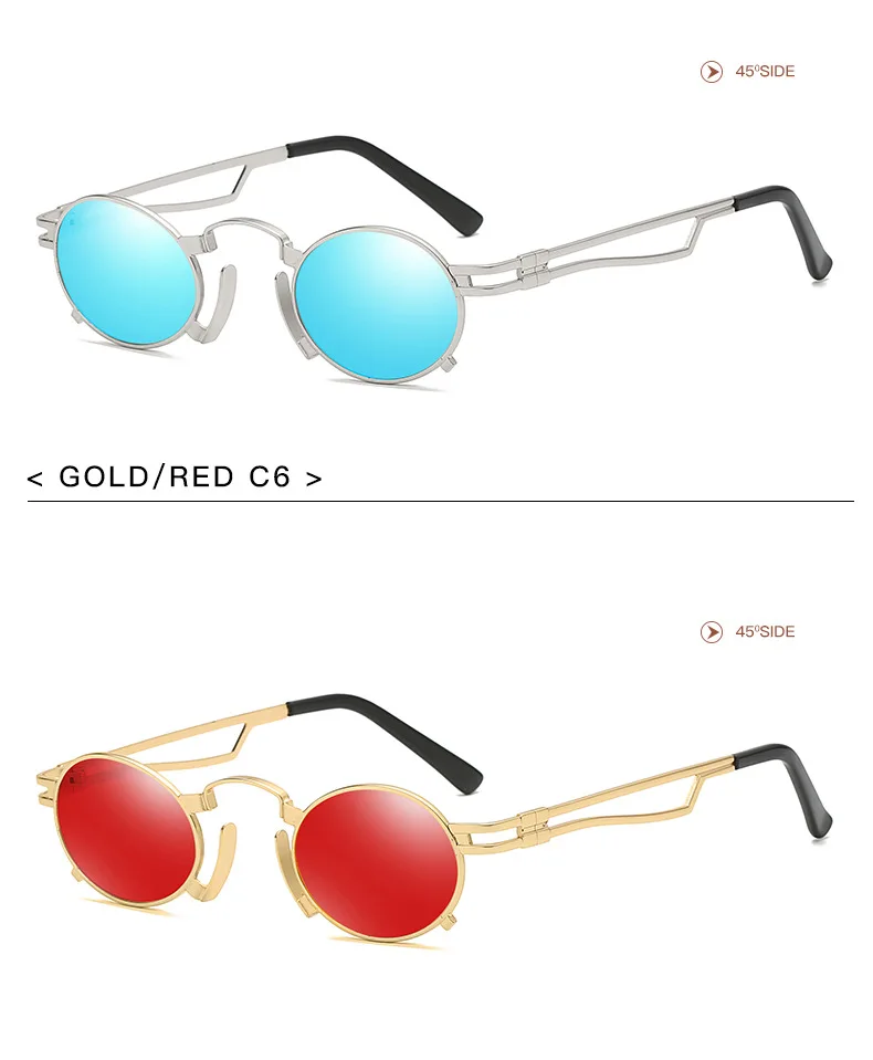 XojoX ретро маленькие стимпанк Солнцезащитные очки для женщин и мужчин брендовые дизайнерские готические панк очки металлическая оправа мужские зеркальные очки UV400