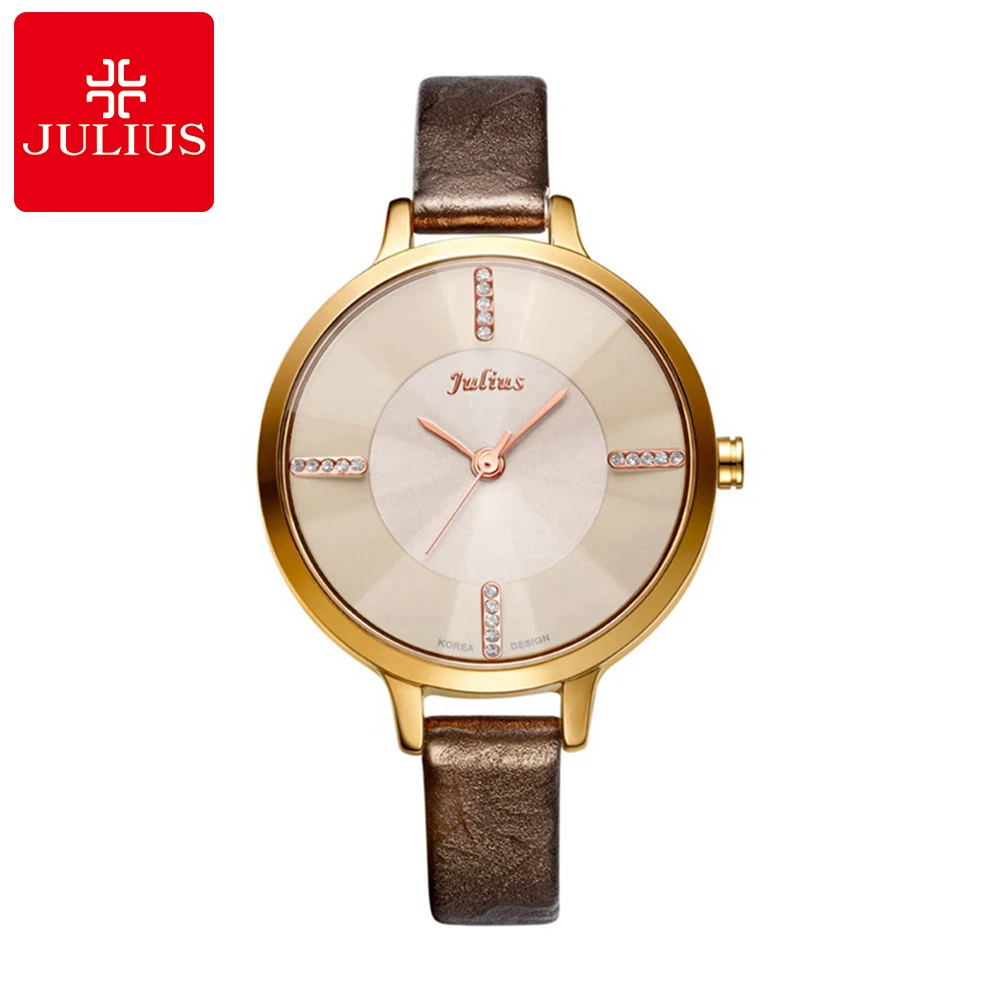 

2018 Women Good Rhinestone Crystal Watches Female Leather Strap Watch Fashion Casual Japan Quartz Wristwatch Julius 800 Clock