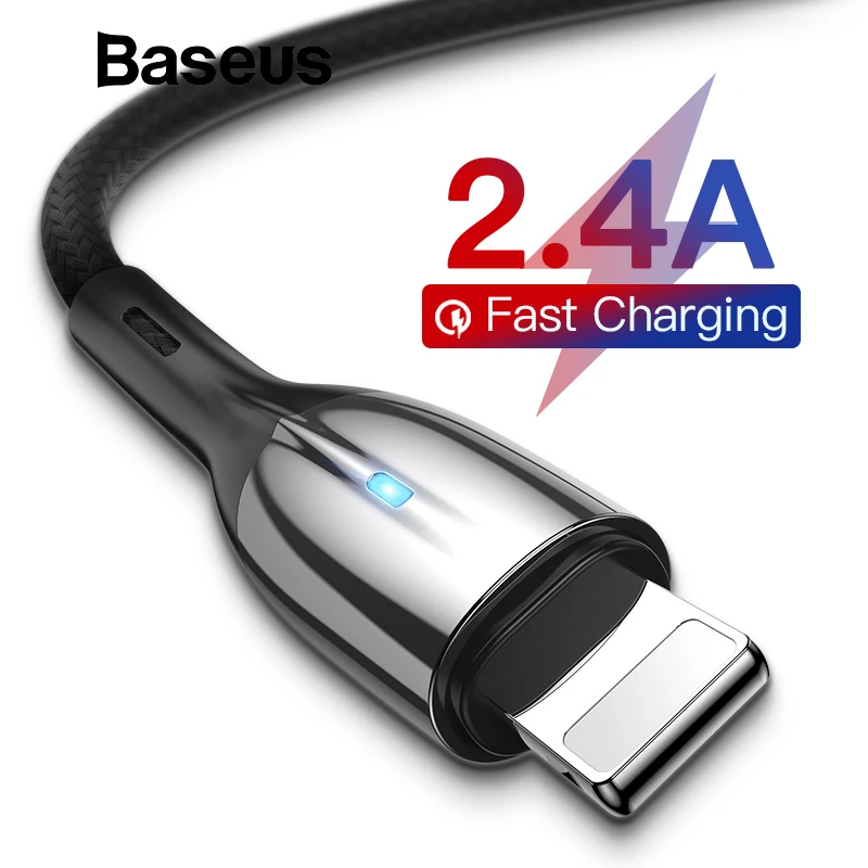 Baseus كابل يو اس بي ل فون XR Xs ماكس Xs LED الإضاءة كبل شحن 2.4A سريع كابل شحن ل فون X 8 7 6 6 s زائد شاحن