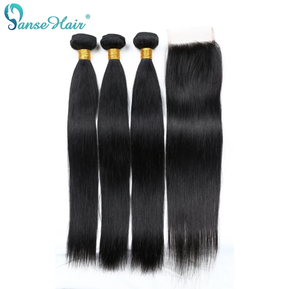 

Panse Hair Brazilian Hair 3 Bundles With Lace Closure 4X4 Straight Human Hair Weaving Customized 8 To 28 Inches Non Remy Hair