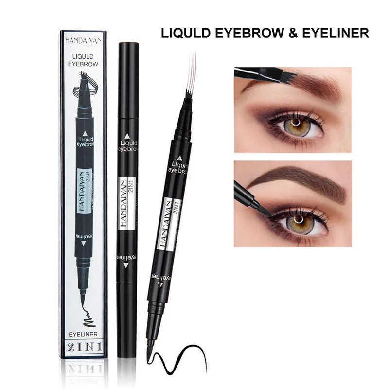 2019New Eyeliner Micro Eyebrow Pencil Double-Headed 4 Paw Microblading Fork Tip Eyebrow Pen Black Liquid Eyeliner For Eye Makeup