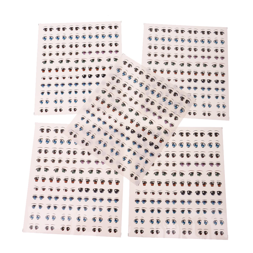 5 Sheets Cute Cartoon Eyes Stickers & 1 Piece Silicone Mini Lovely Doll Face Mould Push Press Mold Moulds for Polymer Clay 2#