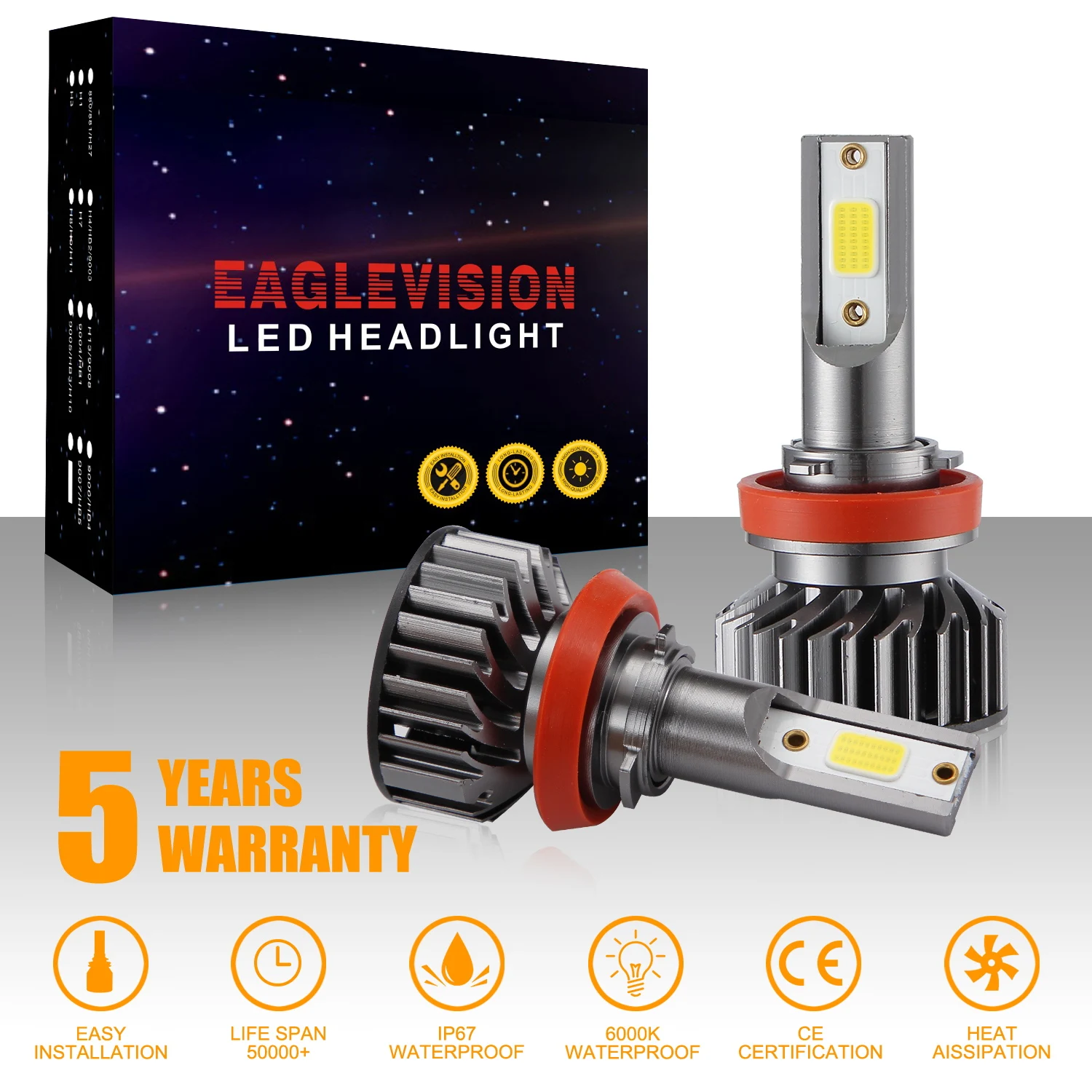 

2pcs H8 H1 H7 9005 9006 H4 LED Headlight Conversion Kit COB Bulb 110W 26000LM White High Power 6000K