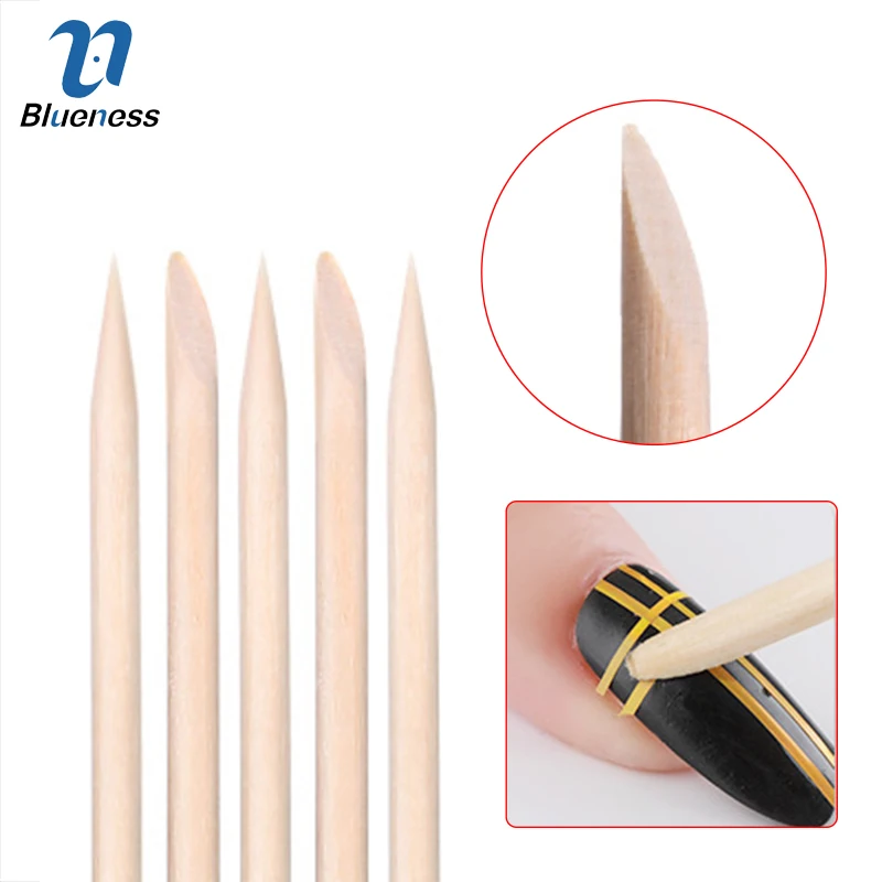 5Pcs Dual Head Orange Wood Sticks Nail Art Cuticle Pusher 2 Sizes