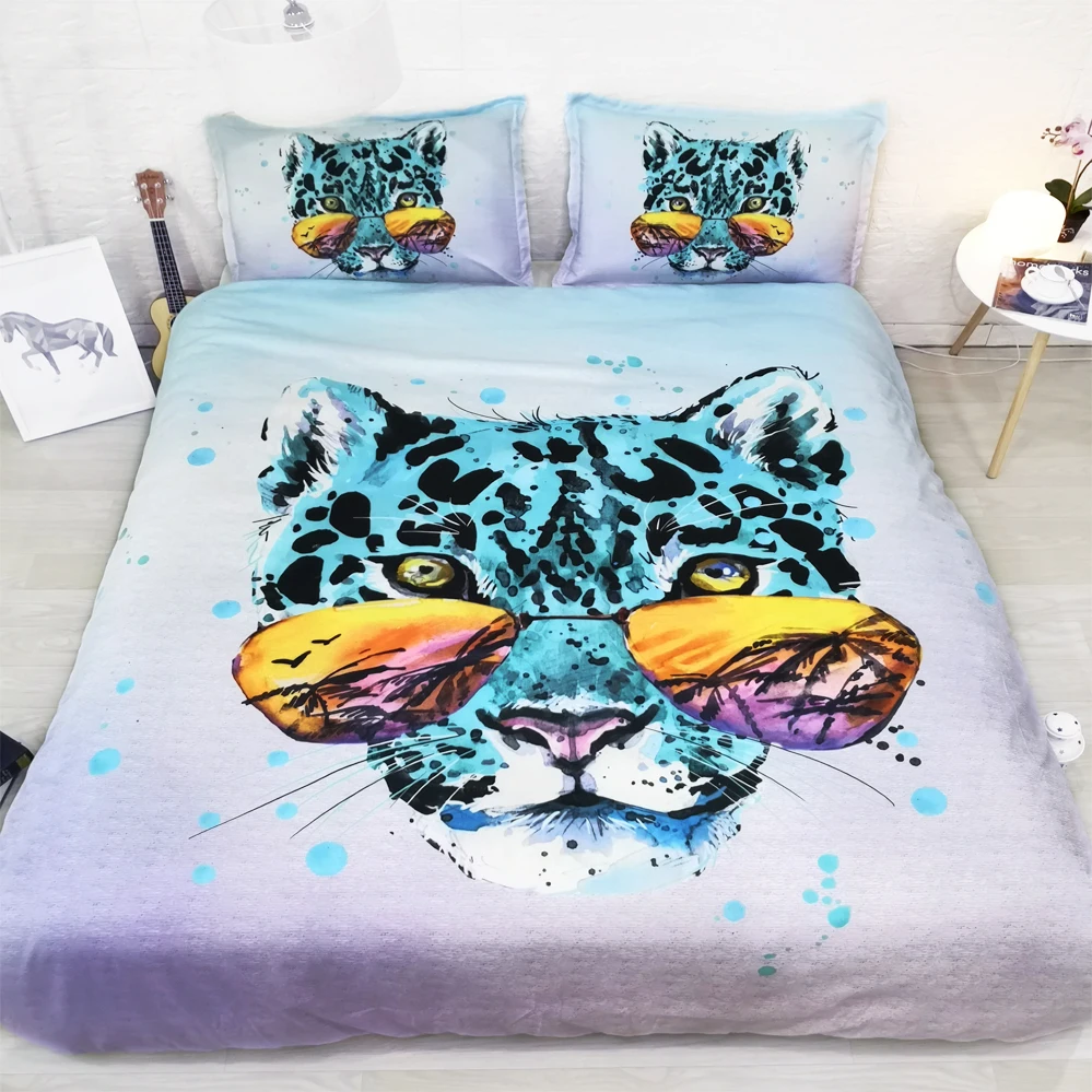 

Blue leopard head Digital print Bedding Set Quilt Cover Design Bed Set Bohemian a Mini Van Bedclothes 3pcs JF523