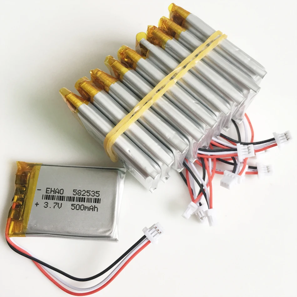 10 шт 3,7 V 500 mAh литиево-полимерный lipo Перезаряжаемые Батарея JST 1,0 мм 3pin разъем 582535 для Mp3 GPS Bluetooth камера часы