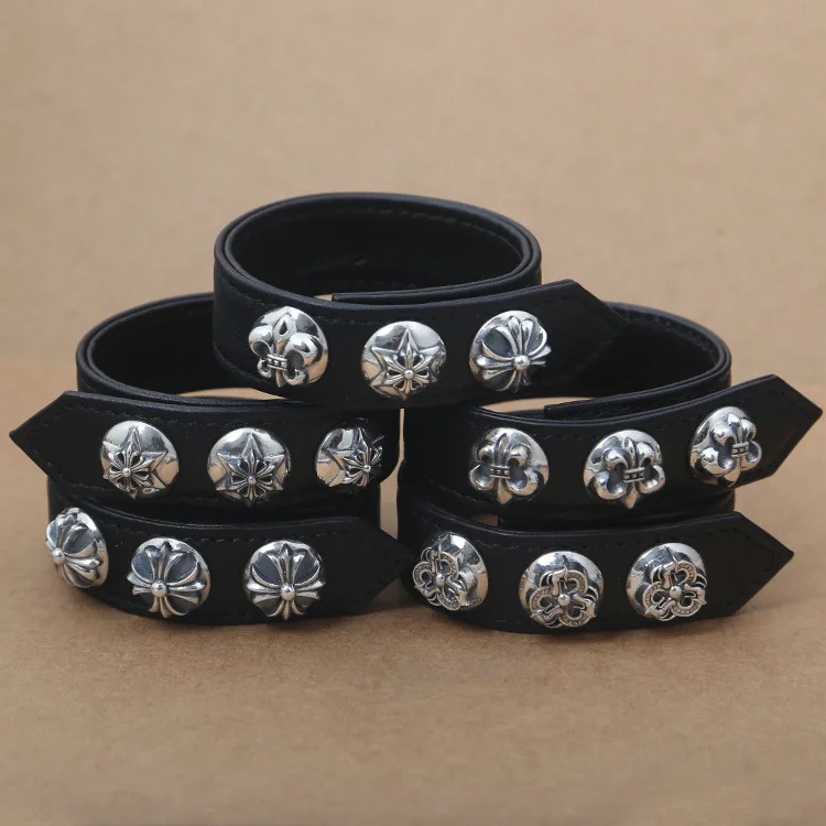 

Factory Wholesale S925 Sterling Silver Personalized Jewelry Exquisite Retro Fashion Female Models Personalized Leather Bracelet