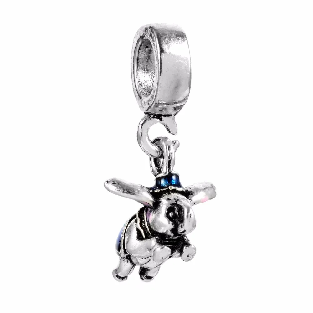 

Free shipping 1PC Silver Lake Blue Dumbo Dangle Beads Charms Fits Pendant Charm Bracelets DIY Fashion Jewelry