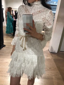 

White Women Dress Runway High Quality Turtleneck Dresses for Party 2019