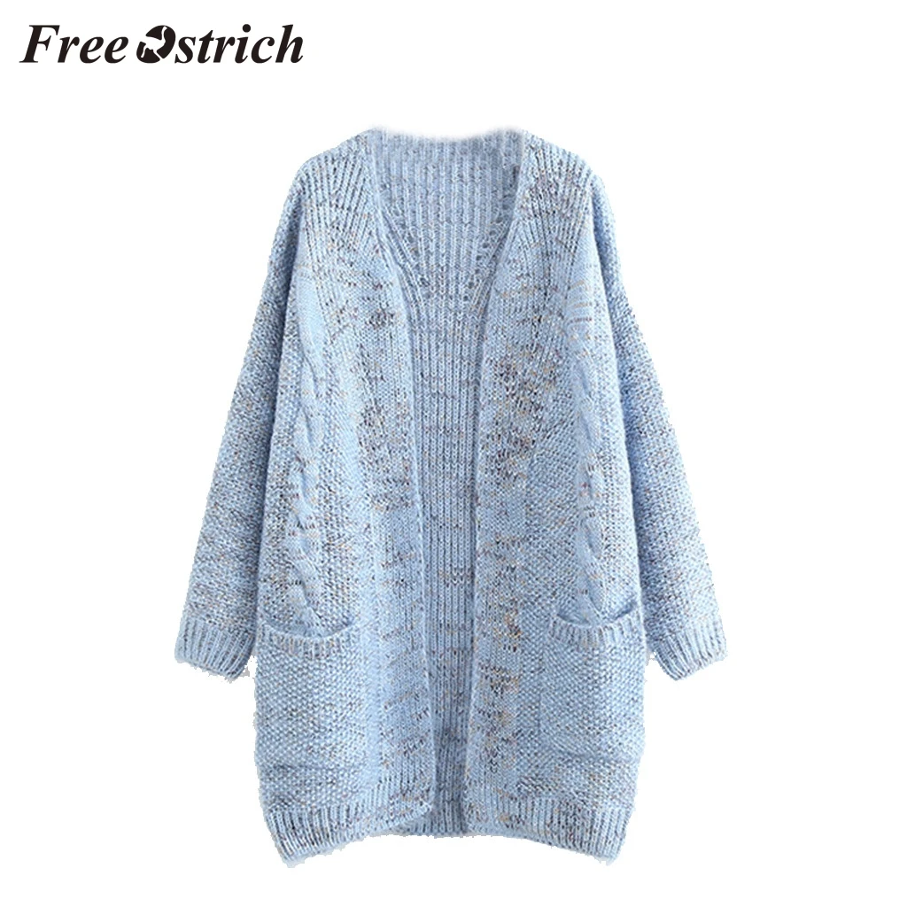 

FREE OSTRICH Women Europe and the United States autumn and winter warm thickening furry variegated knitted sweater cardigan 2019