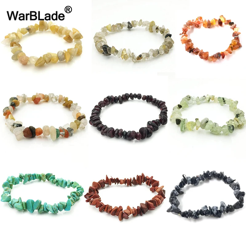 Natural Stone Bracelet 35Color Irregular Crystal Stretch Chip beads Nuggets Bracelets Bangles Quartz Wristband For Women bracelet jewelry