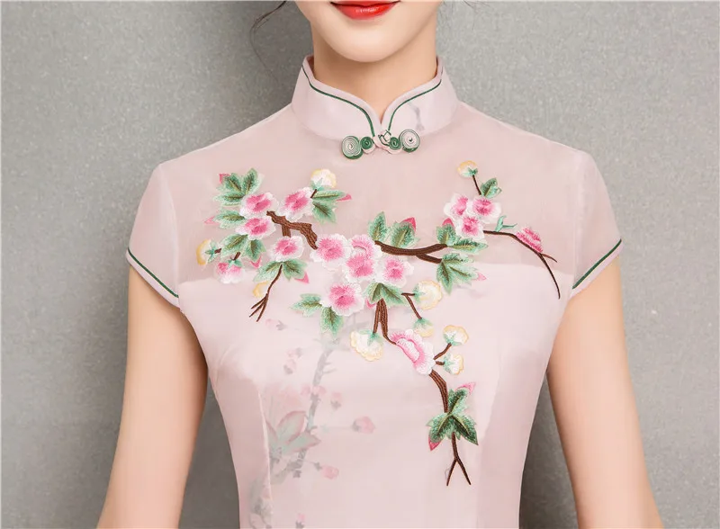 Nueva moda bordado Cheongsam vestidos mujeres chino tradicional ropa Qi Pao Восточная Роза vestido Диарио Бата