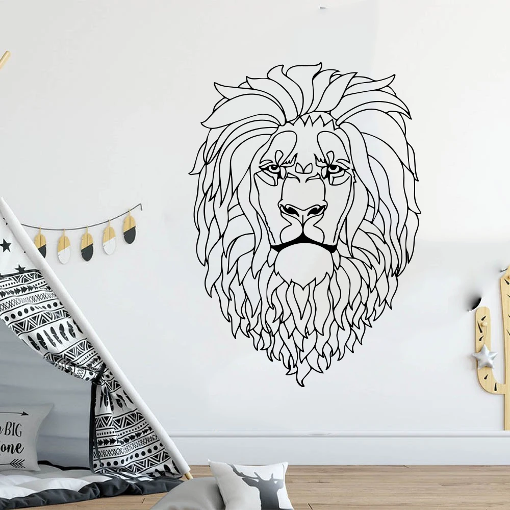 Large  Safari Geometric Lion Head Wall Decal Nursery Kids Room Cartoon Africa Lion Animal Jungle Wall Sticker Vinyl Decor (2)