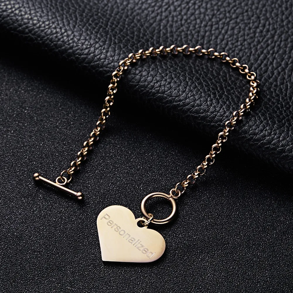 Rinhoo Индивидуальное Имя ID Сердце браслет золото нержавеющая сталь начальный шарм браслеты для женщин персонализировать ювелирные изделия лучший друг подарок