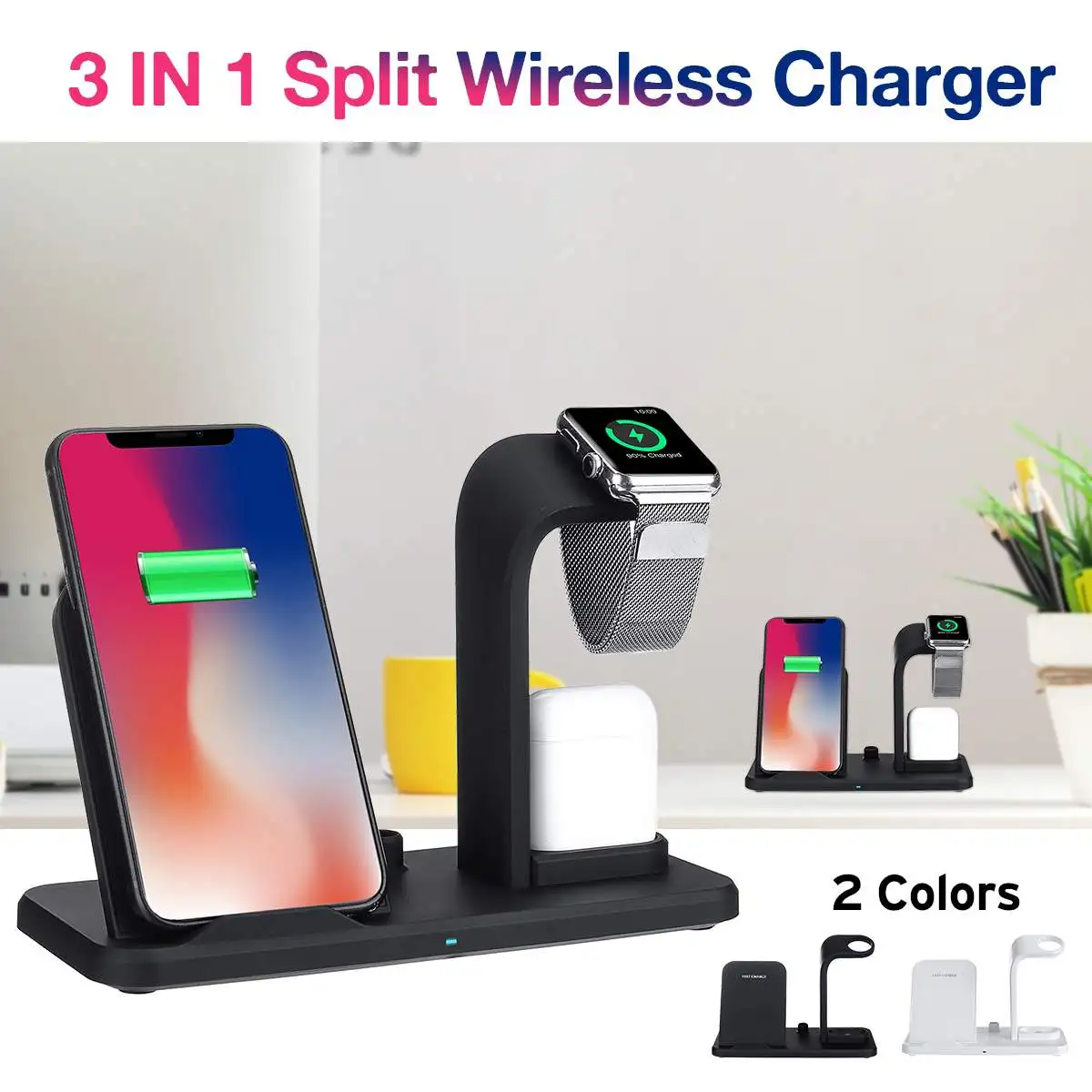 

3 IN 1 Wireless Fast Charger Charging Pad Stand Dock Stand For i Phone XS Max X R X 8 Plus for Samsung Galax S9 S8 Note 9 Phone
