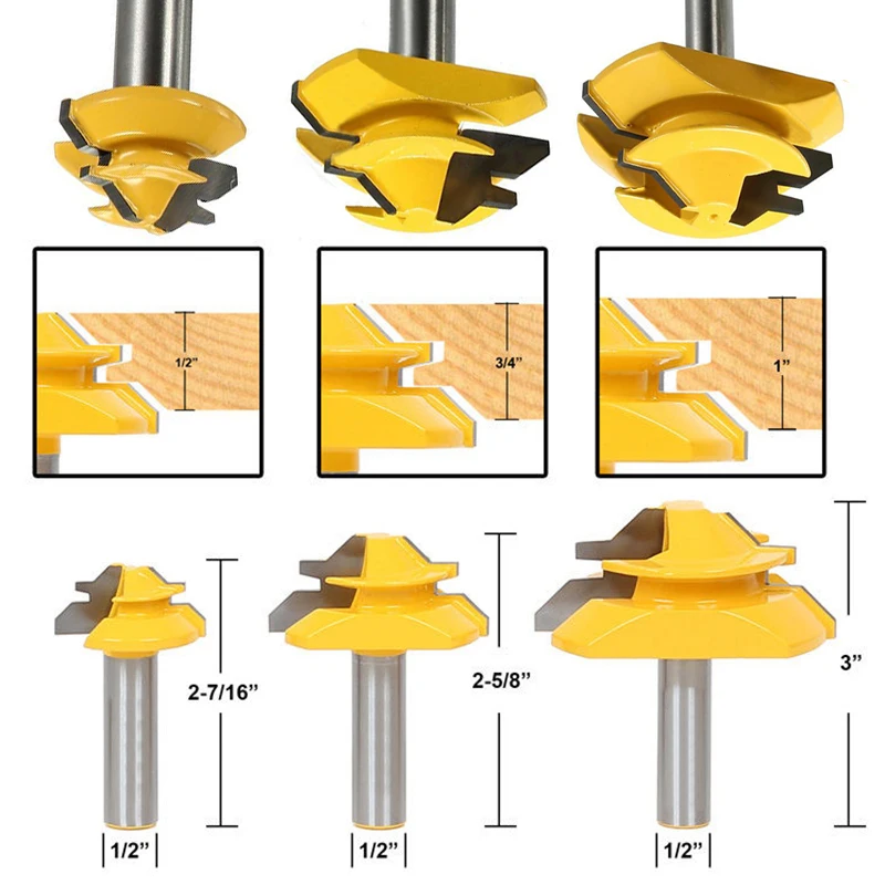 DWZ 3 шт. 1/2 "хвостовик 45 градусов клеевое соединение в Ус с врезкой фрезы для деревообработки