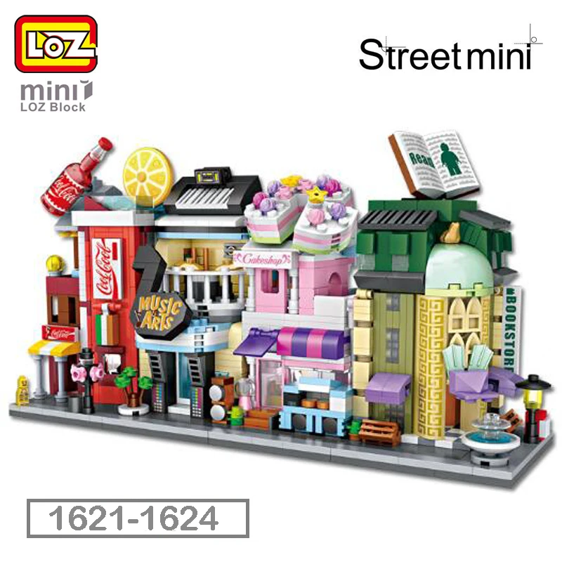

LOZ City Street Bookstore Library Music Arts Cake Dessert Store Piano Cola Shop 3D Model Mini Blocks Nano Building Toy Gift