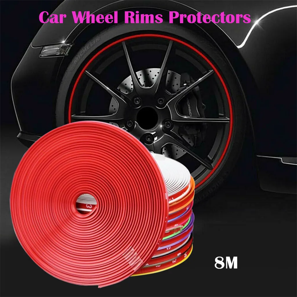 Car Auto Wheel Rim Protectors Rings Sticker Decal Alloy Gators 8 Meter Decor Guard Line Strip car-styling Car Accessories#0613