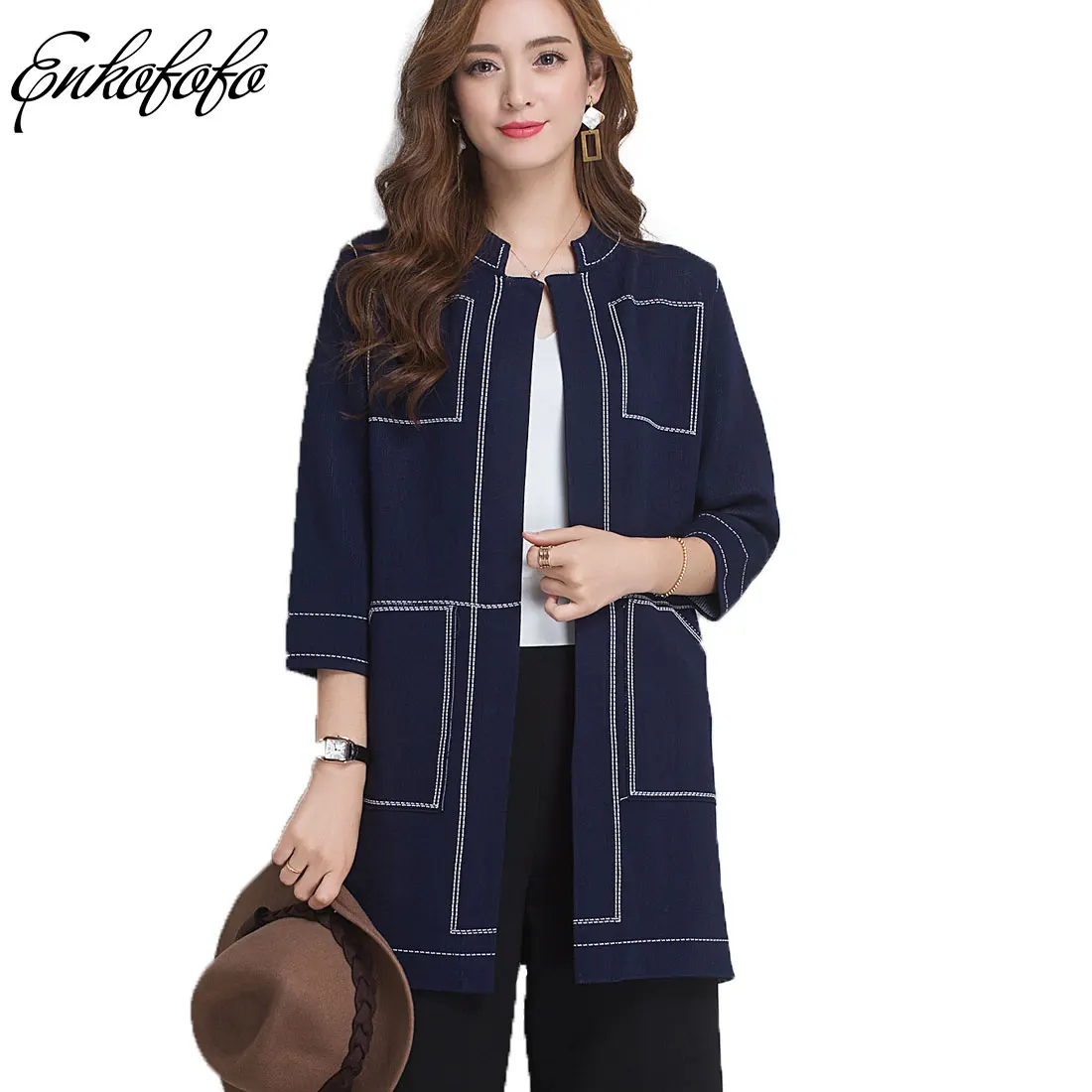 

2018 New Spring and Autumn Cardigan Women Casual Long Knitted Loose Solid Color Pockets Design Sweater Jacket Black Navy Blue
