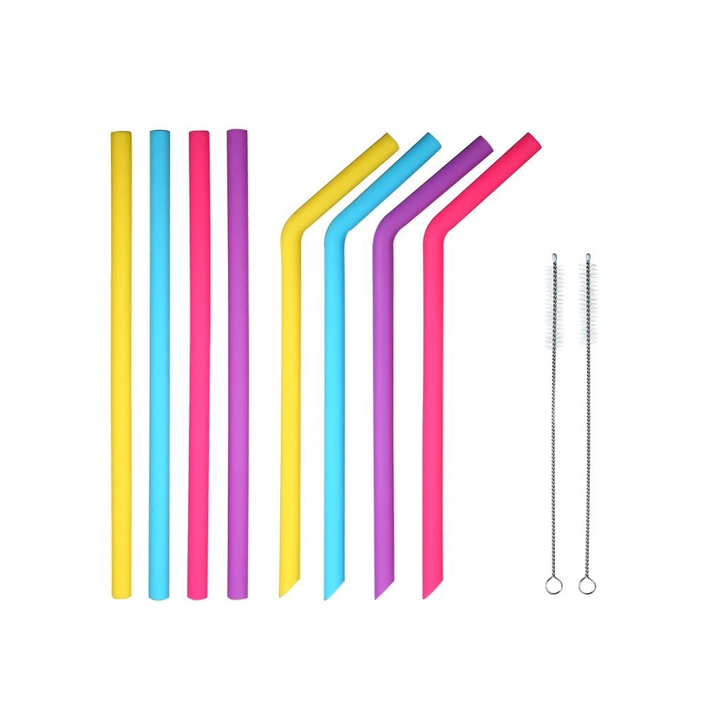 8pcs/set Colorful Silicone Drinking Straws Reusable Straw 4 Bent 4