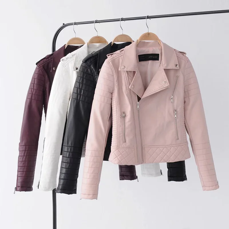 2018 New Fashion Women Spring Autumn Soft Faux Leather Jackets Lady Motorcyle Zippers Biker Blue Coats Black Outerwear Hot Sale