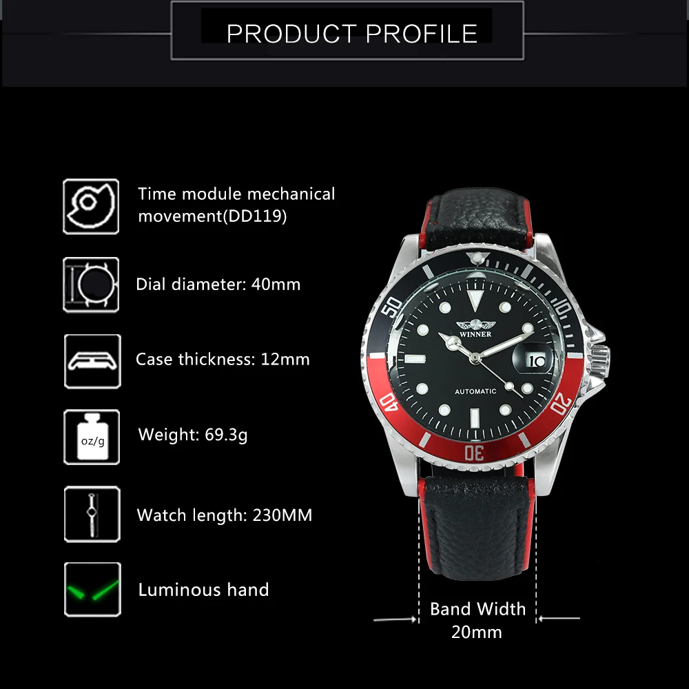 WINNER официальный для мужчин s часы Лидирующий бренд Роскошные автоматические механические контрастного цвета из натуральной кожи ремешок Календарь наручные часы для мужчин