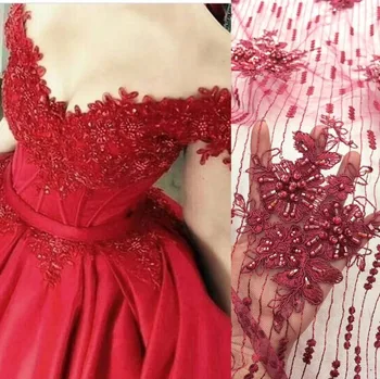 

New Fashion African Lace Fabric High Quality Wine Red Lace Nigerian Lace Fabric 2019 High Quality Lace With Beaded