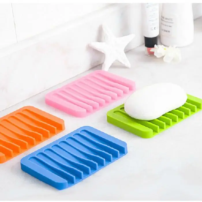 Reusable Eco-friendly Silicone Bathroom Soap Dish Plate Holder Tray Storage Case can CSV