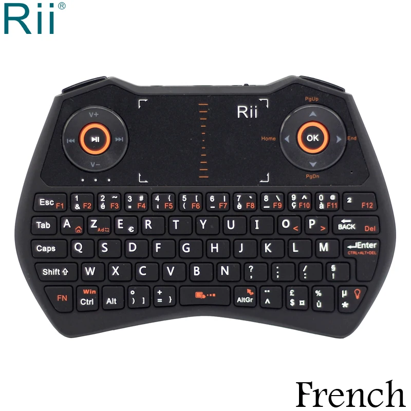 Rii i28 French Keyboard Backlight 2.4GHz Mini Wireless Keyboard with TouchPad and Audio Chat for