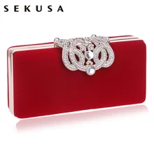 SEKUSA роскошные женские вечерние сумки с металлической короной и бриллиантами, маленький клатч на цепочке, бархатные вечерние сумки на плечо для свадьбы