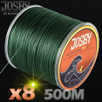 JOSBY 500 м 8X рыболовная брендовая супер прочная японская многонитевая ПЭ плетеная рыболовная леска 8 нитей 12LBS-78LBS ловля карпа - Цвет: Зеленый