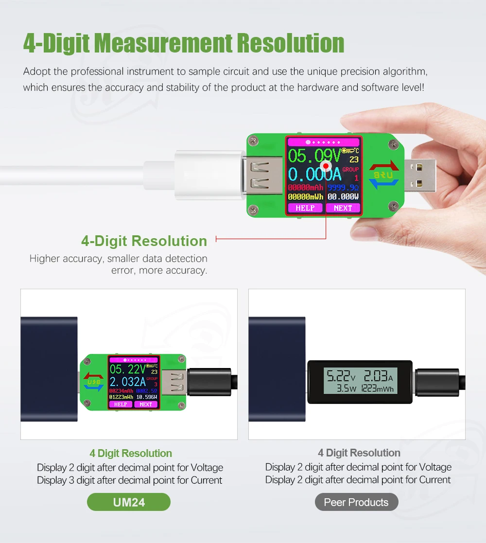 AT34 UM34/UM34C UM24/UM24C UM25/UM25C цветной ЖК-дисплей USB тестер напряжения измеритель тока Вольтметр USB Тестер