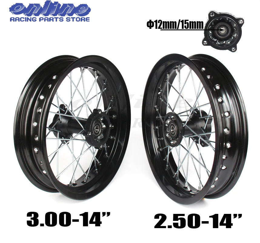 

14" Inch Front Rear Wheels Set 2.50-14"3.00-14" Alloy Rim For KAYO BSE Apollo Xmotos Racing Supermoto Dirt Pit bike Off Road