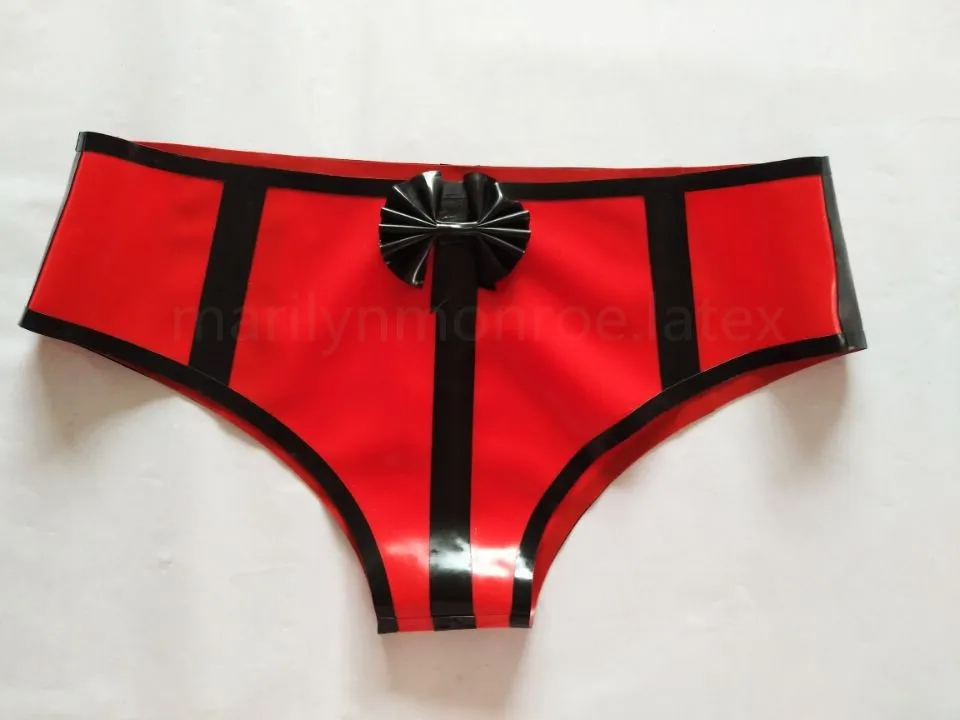 

Latex Triangle Shorts Unisex Black and Red Sexy Underwear 0.4mm Rubber Size XXS-XXL