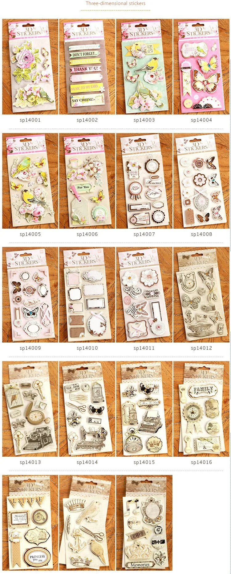 Vintage Label 3D Stickers Scrapbooking Material Flower Butterfly Bird Pattern DIY Junk Journal Card Tag Making Embellishment