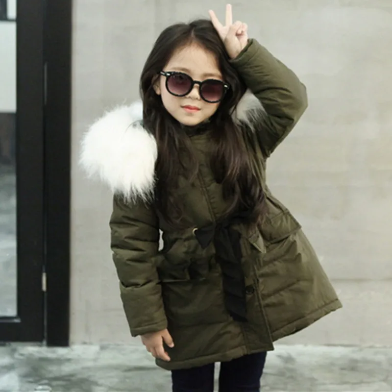 Зимнее пальто для девочек; детская зимняя куртка; детское зимнее пальто; стильная повседневная верхняя одежда для девочек; детская одежда; куртка болотного цвета