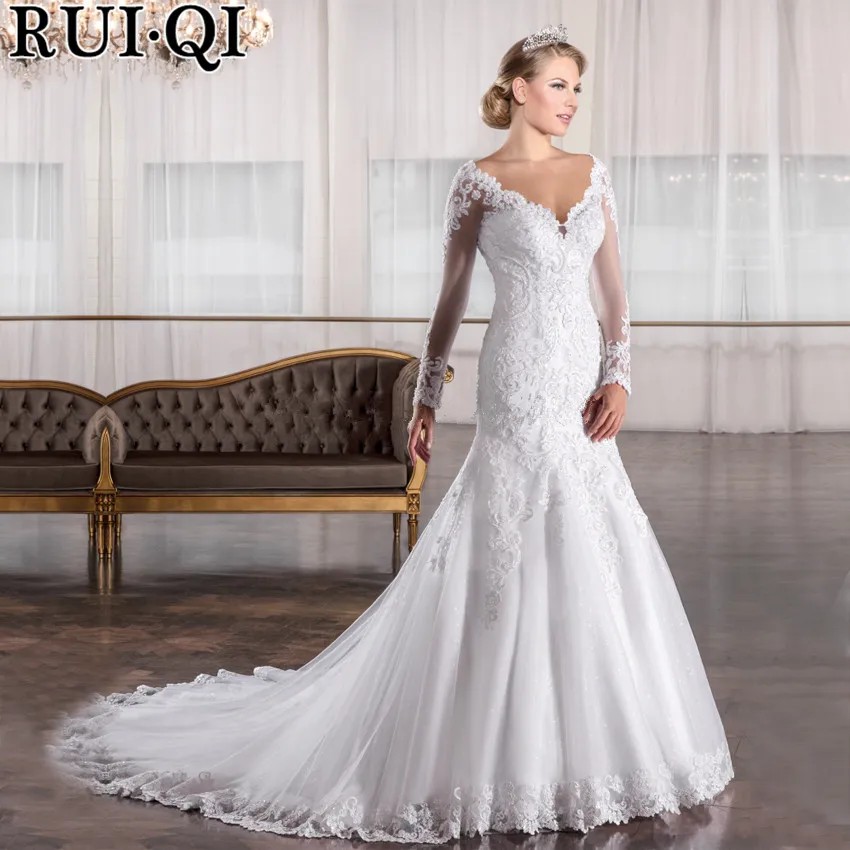 Robe De Mariage плюс размеры свадебное платье Белый Sheer Тюль одежда с длинным рукавом свадебные платья brautkleider hochzeitskleid 2019