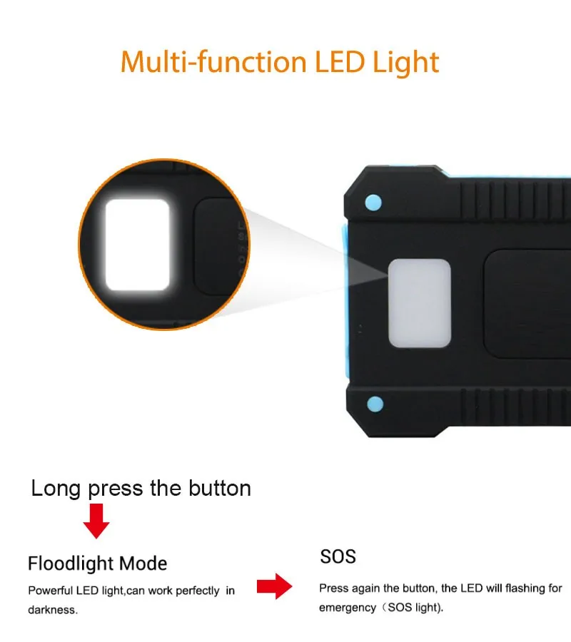 Солнечная батарея водонепроницаемый 30000 мАч Солнечное зарядное устройство 2 usb порта Внешнее зарядное устройство банк питания для samsung Xiaomi Mi iphone 6 7 8 XS