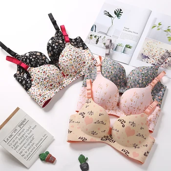

Liva Girl five-color one-piece Bra Gathered Adjustable Shoulder Strap Four Rows Of Buckles Without Steel Support Printed Bra