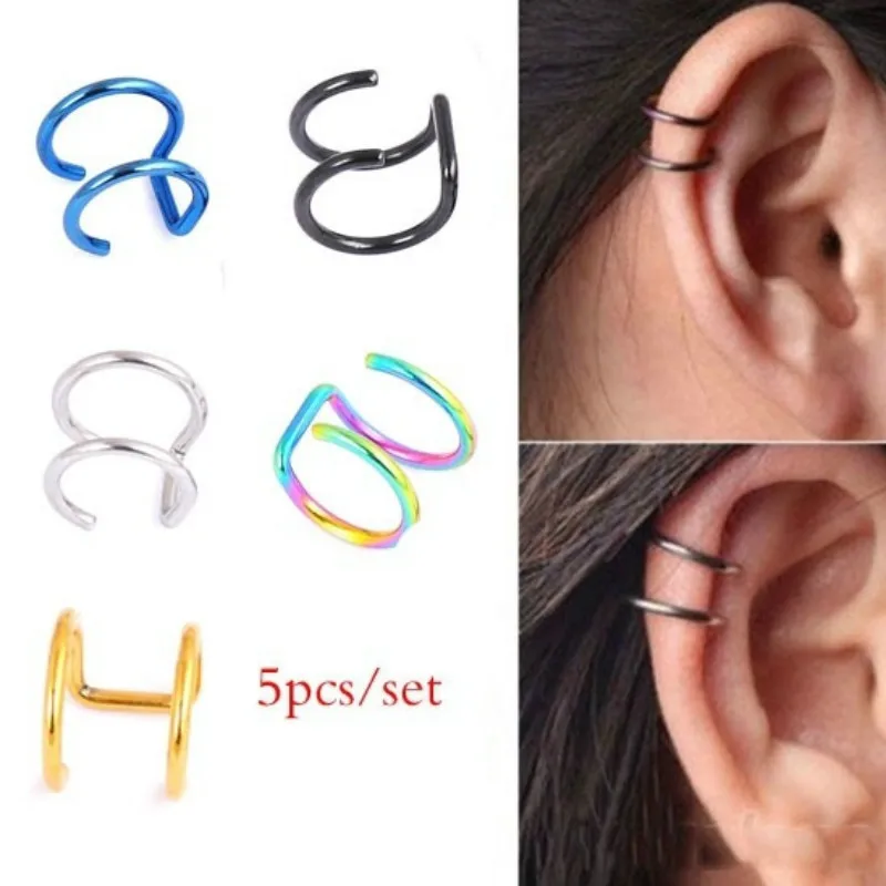 

5 Pcs/set U Shape Ear Clip Ear Cuff Wrap Earrings No Piercing-Clip Hollow Out Simple Women Men Charm Jewelry Party Gift